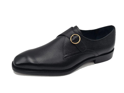 Carrucci Black Men's Genuine Leather Single Monk Strap Plain Toe Loafer