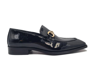 Carrucci Black Men's Patent Leather Shoes Slip-On Gold Buckle KS303-01P