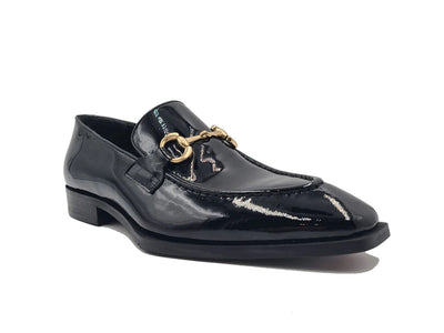 Carrucci Black Men's Patent Leather Shoes Slip-On Gold Buckle KS303-01P