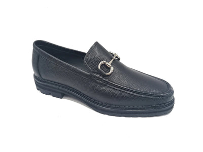 Carrucci Black Men's Pebble Soft Leather Buckle Loafer No: KS623-01