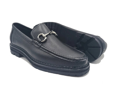 Carrucci Black Men's Pebble Soft Leather Buckle Loafer No: KS623-01