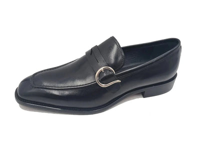 Carrucci Black Men's dress Shoe Single Monk Strap with modern buckle KS509-47