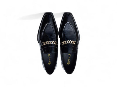 Carrucci Black Shoes Patent Leather Gold Chain Slip-on Loafer KS303-06P