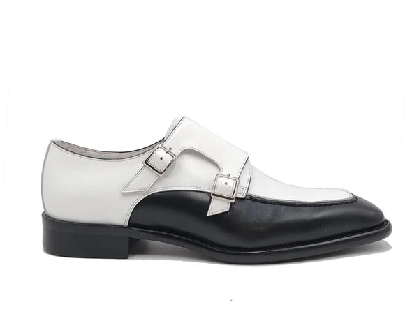 Carrucci Black and White Double Monk 2-tone Loafer KS509-45T