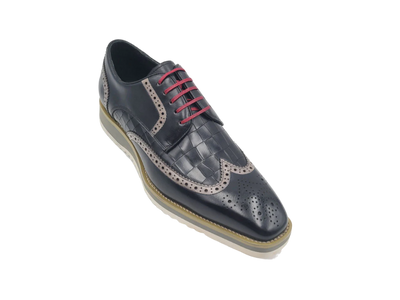 Carrucci Black oxford men's wingtip casual shoes Genuine Leather Lace Up