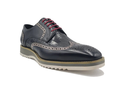 Carrucci Black oxford men's wingtip casual shoes Genuine Leather Lace Up