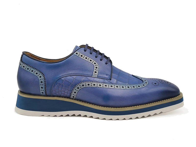 Carrucci Blue Lace-Up shoes wingtip oxford Genuine Leather Loafers