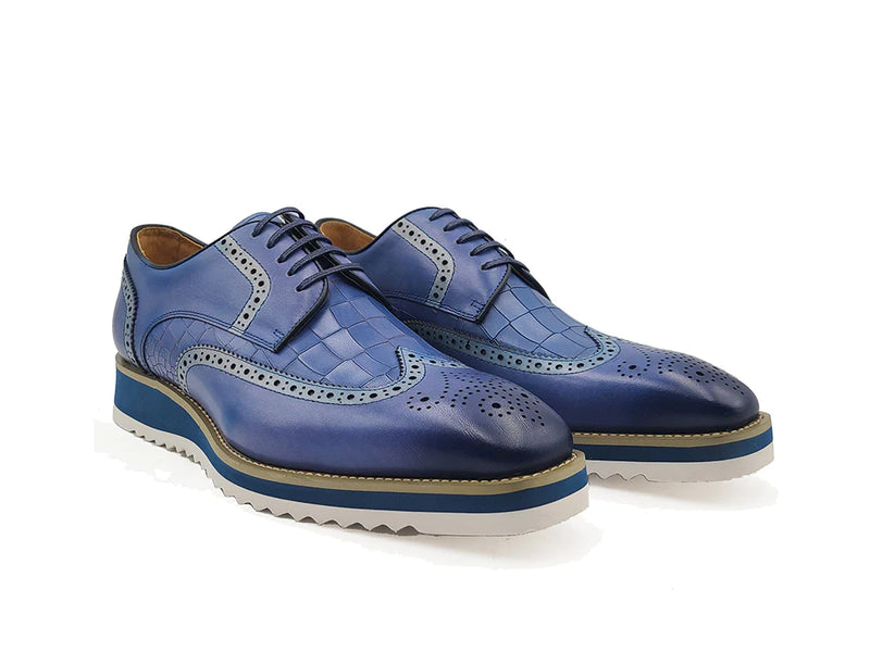 Carrucci Blue Lace-Up shoes wingtip oxford Genuine Leather Loafers