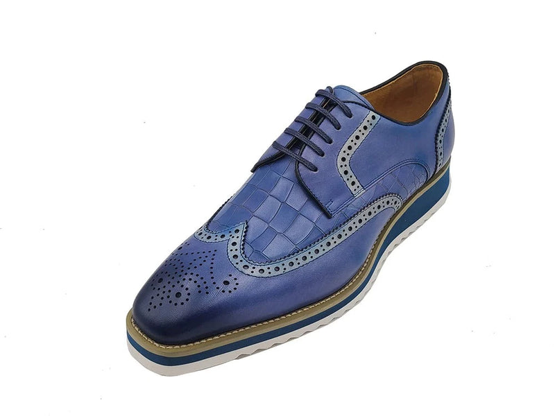 Carrucci Blue Lace-Up shoes wingtip oxford Genuine Leather Loafers