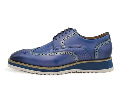 Carrucci Blue Lace-Up shoes wingtip oxford Genuine Leather Loafers