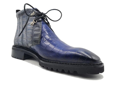 Carrucci Blue Men's Alligator Embossed Leather Chukka Boot