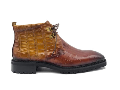 Carrucci Brown Cognac Men's Alligator Embossed Leather Chukka Boot