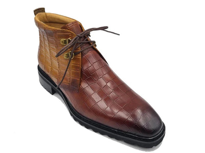 Carrucci Brown Cognac Men's Alligator Embossed Leather Chukka Boot