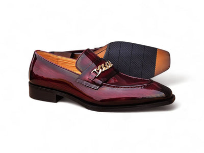 Carrucci Burgundy Shoes Patent Leather Gold Chain Slip-on Loafer KS303-06P