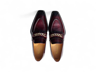 Carrucci Burgundy Shoes Patent Leather Gold Chain Slip-on Loafer KS303-06P