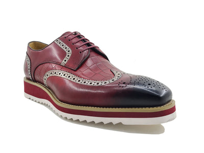 Carrucci Burgundy wingtip oxford men's shoes Genuine Leather Lace Up