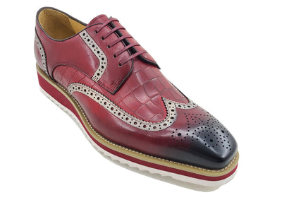 Carrucci Burgundy wingtip oxford men's shoes Genuine Leather Lace Up