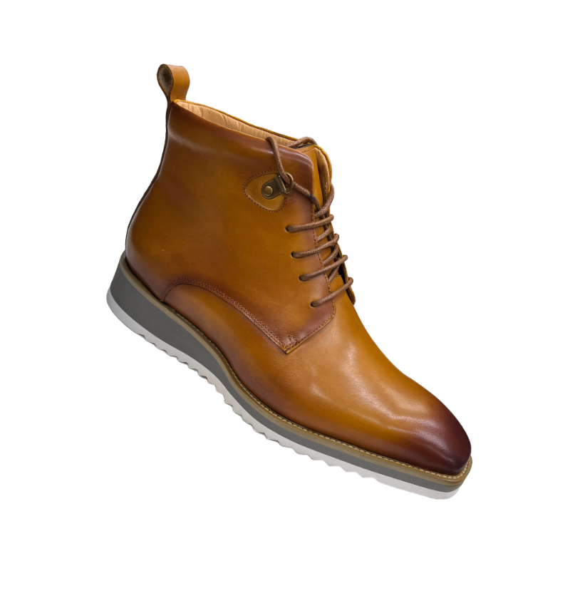 Carrucci Cognac Burnished Calfskin Lace-Up Men&