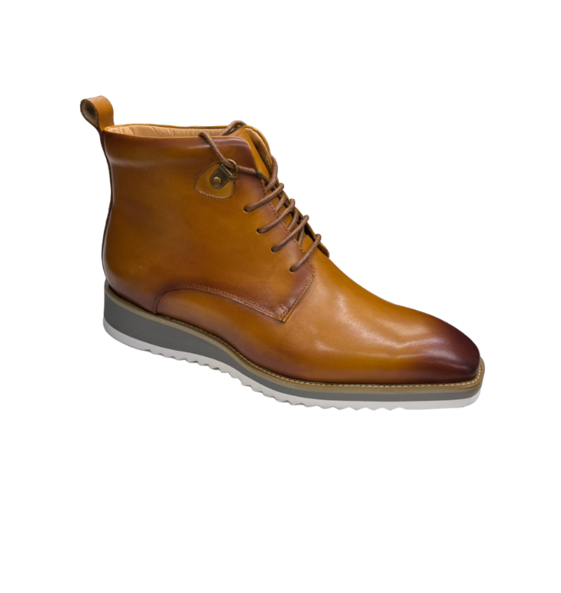 Carrucci Cognac Burnished Calfskin Lace-Up Men&