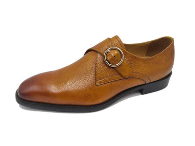 Carrucci Cognac Men's Genuine Leather Single Monk Strap Plain Toe Loafer