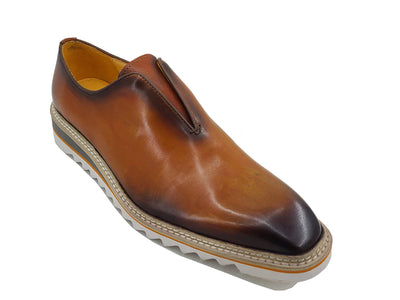 Carrucci Cognac Slip-On Men's Casual Loafer with Contrast Color Style KS550-08