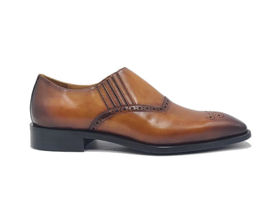 Carrucci Cognac Slip-on Genuine Leather Loafer with Medallion Style No: KS509-26