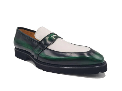 Carrucci Green and White Two-Tone Patent Leather Loafer Shoes Style No: KS480-102PT