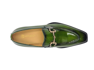 Carrucci Men's Olive Green Patent Leather Shoes Slip-On Gold Buckle KS303-01P