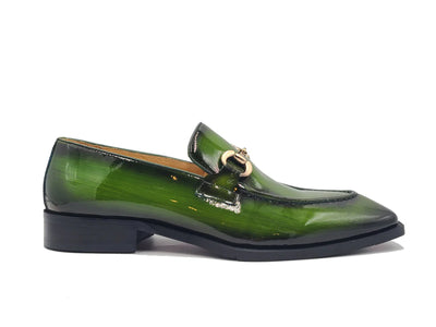 Carrucci Men's Olive Green Patent Leather Shoes Slip-On Gold Buckle KS303-01P