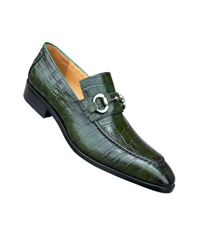 Carrucci Olive Embossed Leather Men&