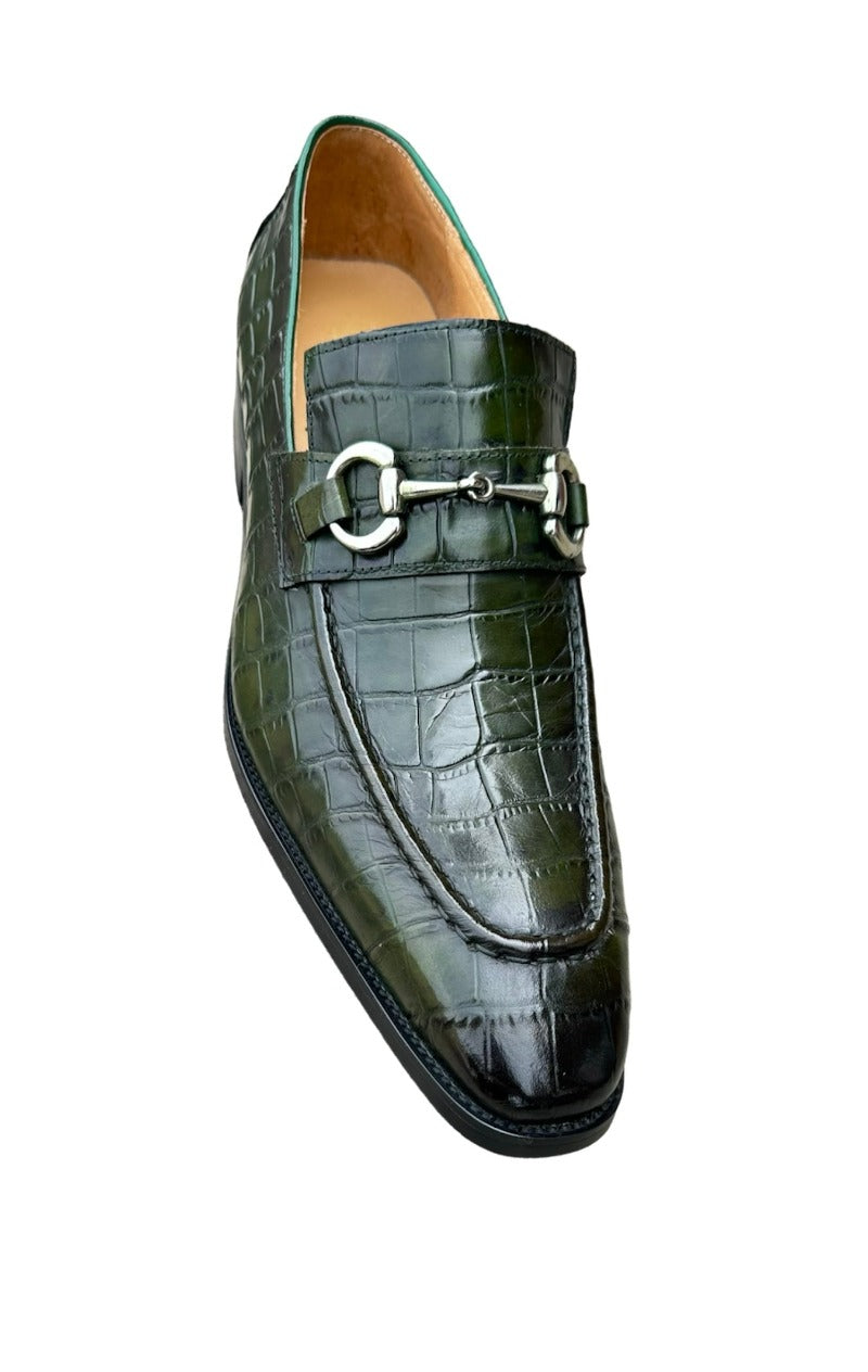 Carrucci Olive Embossed Leather Men&