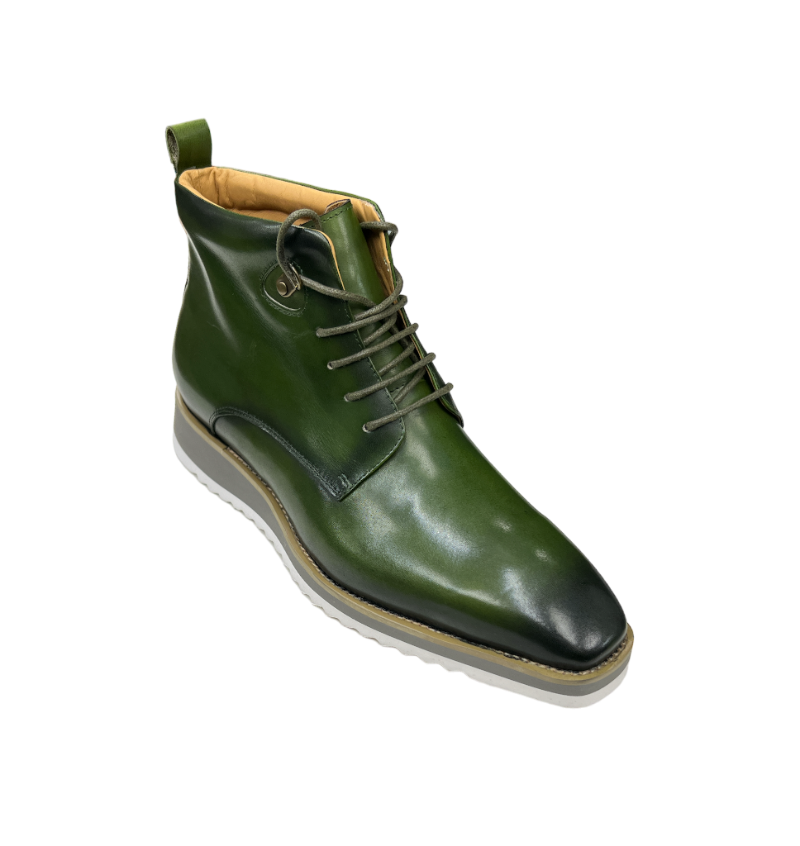 Carrucci Olive Green Burnished Calfskin Lace-Up Men&