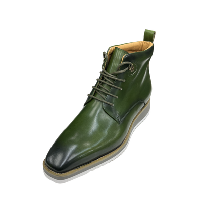 Carrucci Olive Green Burnished Calfskin Lace-Up Men's Boot Genuine Leather KB515-16