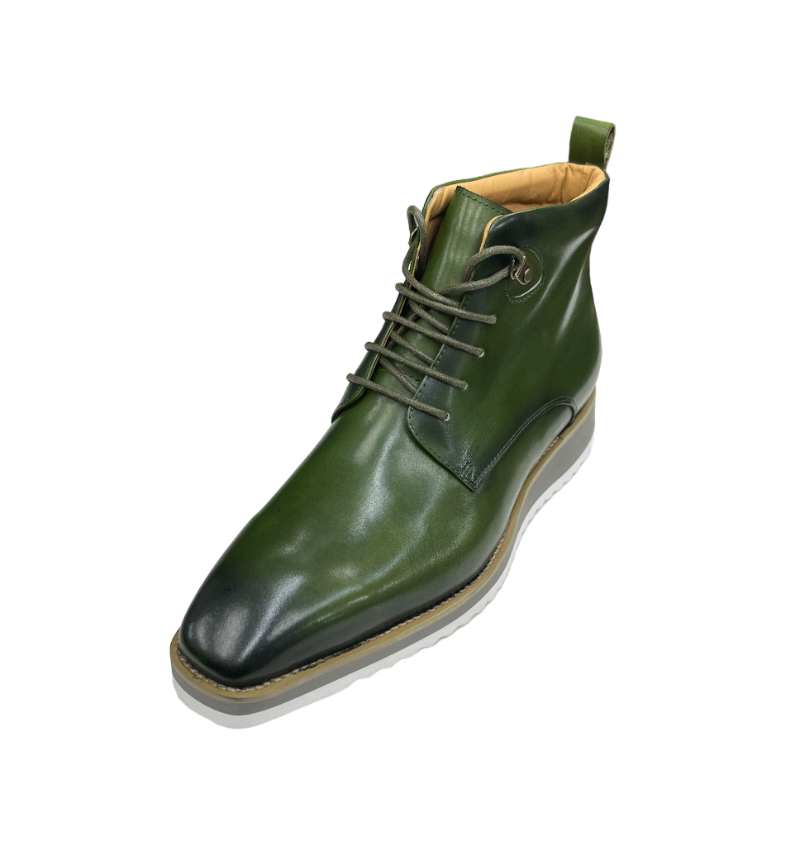 Carrucci Olive Green Burnished Calfskin Lace-Up Men&