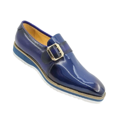 Carrucci Blue Patent Leather Luxury Loafer monkstrap Goldtone Buckle