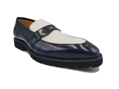 Carrucci blue and White Two-Tone Patent Leather Loafer Shoes Style No: KS480-102PT