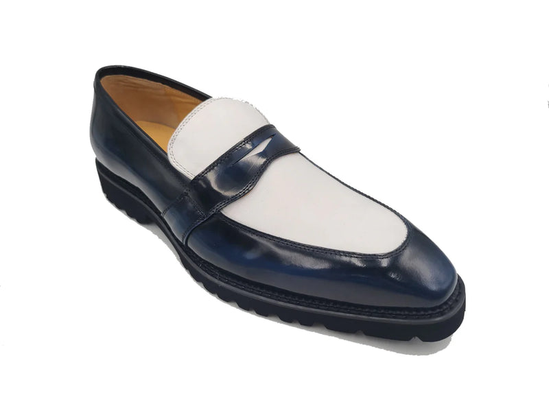 Carrucci blue and White Two-Tone Patent Leather Loafer Shoes Style No: KS480-102PT - DESIGN MENSWEAR