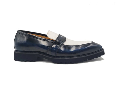 Carrucci blue and White Two-Tone Patent Leather Loafer Shoes Style No: KS480-102PT - DESIGN MENSWEAR