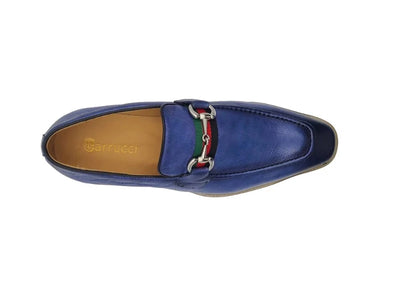 Carrucci blue men's casual shoes genuine leather loafer red and green trim