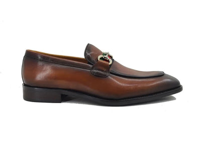 Carrucci cognac calfskin leather men's slip-on shoes red and green strip