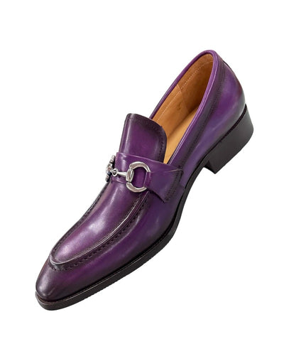 Carrucci purple leather men's slip on dress shoes silver buckle