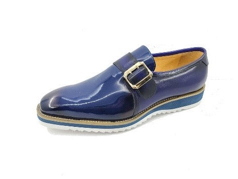 Carrucci Blue Patent Leather Luxury Loafer monkstrap Goldtone Buckle