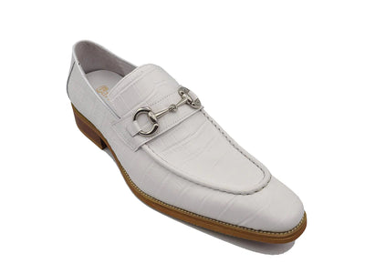 Carrucci white embossed leather men's dress shoes silver buckle