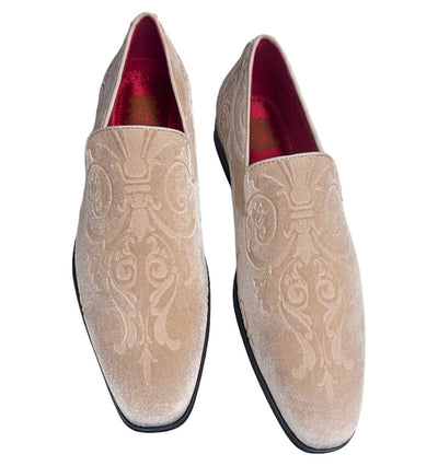 Champagne Paisley Men's Velvet Loafer Shoes Tuxedo and Prom Style