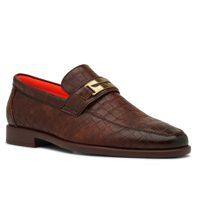 Coffee Men's TAYNO Slip-on Shoes Croco Print Gold Bit Loafer - The Caprio C