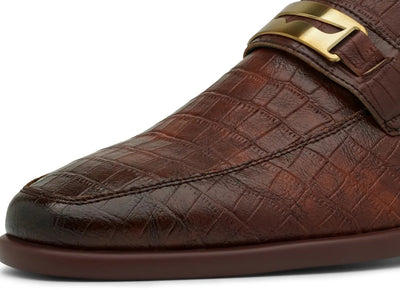Coffee Men's TAYNO Slip-on Shoes Croco Print Gold Bit Loafer - The Caprio C