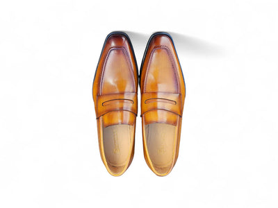 Cognac Carrucci Men's Slip-one Shoes Patina Finished Penny Loafer KS509-32