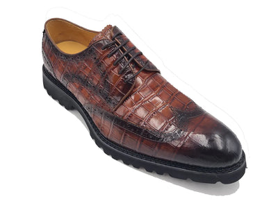 Cognac Carrucci Men's Wingtip Lace-Up Oxford Alligator Embossed Style No: KS482-11E