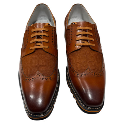 Cognac Giovanni Wingtip Lace-Up Mens Leather Casual Shoes Style-RAVEN