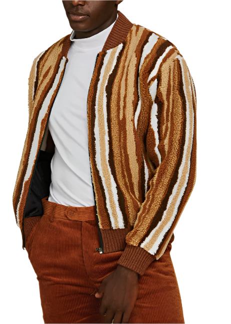 Cognac Inserch Full Zipper Sweater Jacket Fashion Striped Design Style No: SW610